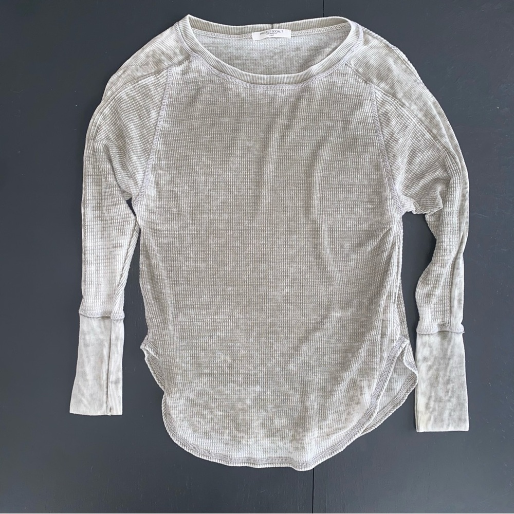 Gray Long Sleeve Ribbed Top